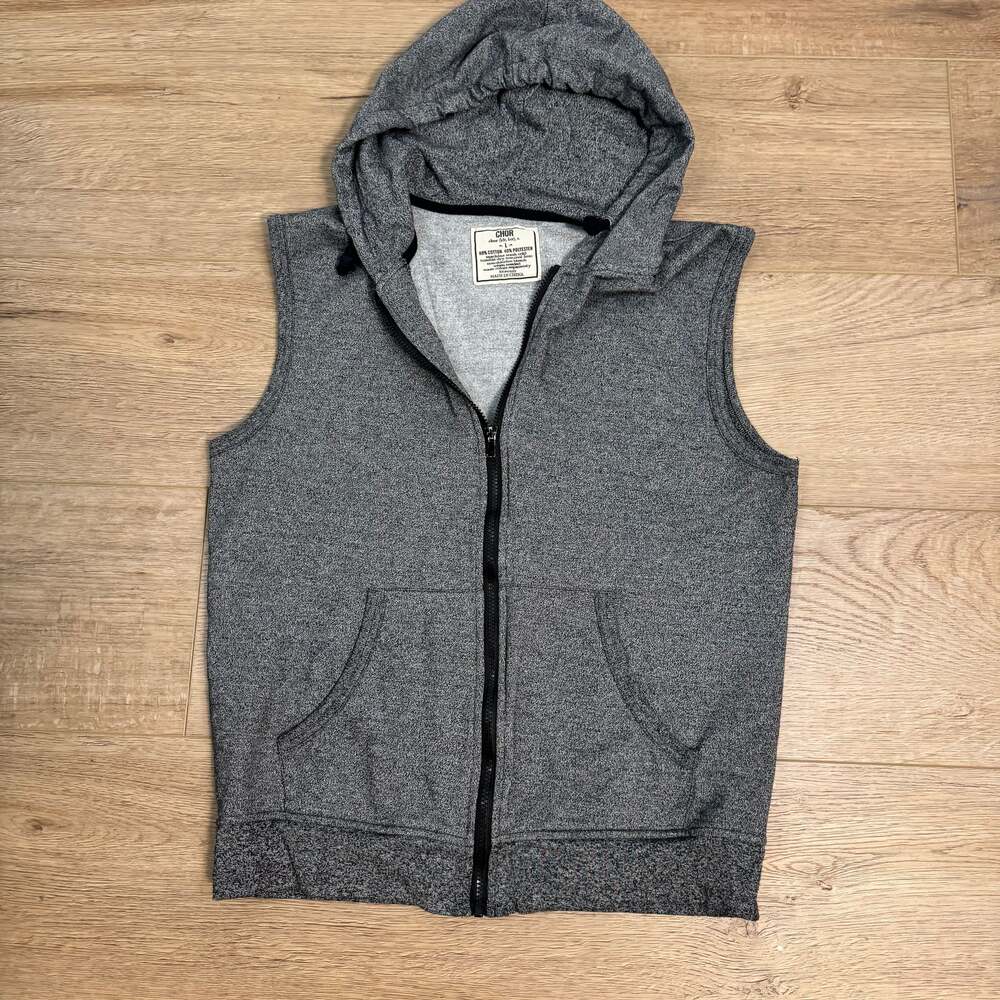CHOR Men's Heather Gray Full Zip Sleeveless Hoodie Vest Size Large